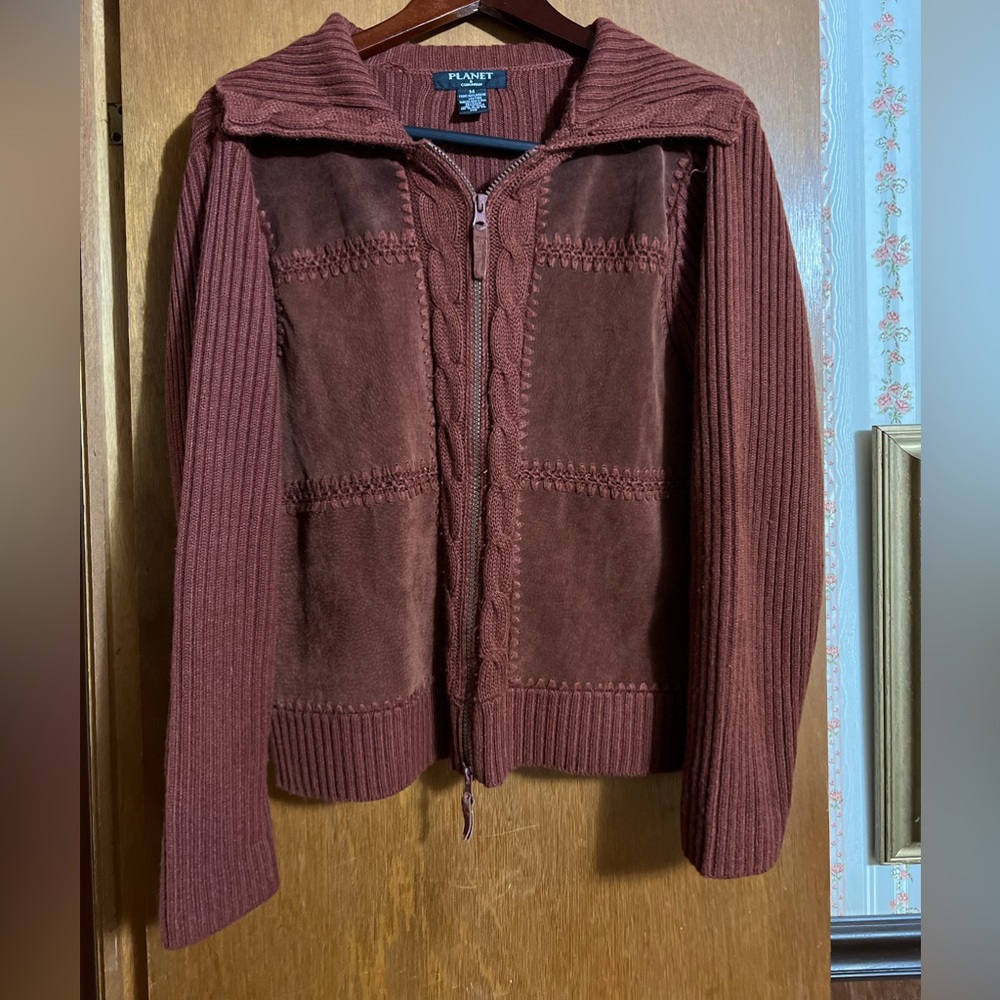 Planet leather and knit jacket